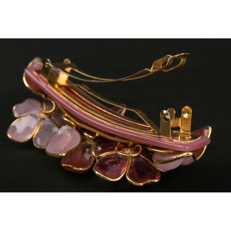 Barrette in Golden Metal and Pink Glass Paste For Sale 2