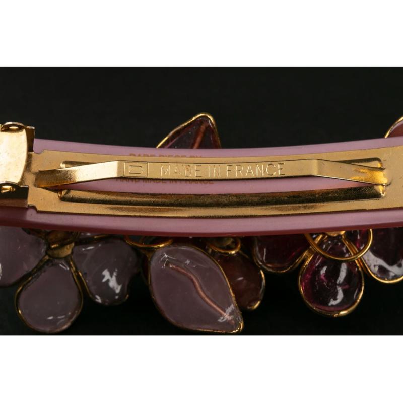 Barrette in Golden Metal and Pink Glass Paste For Sale 3