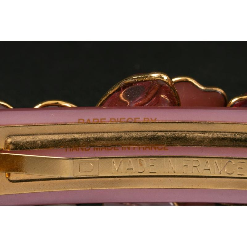Barrette in Golden Metal and Pink Glass Paste For Sale 4