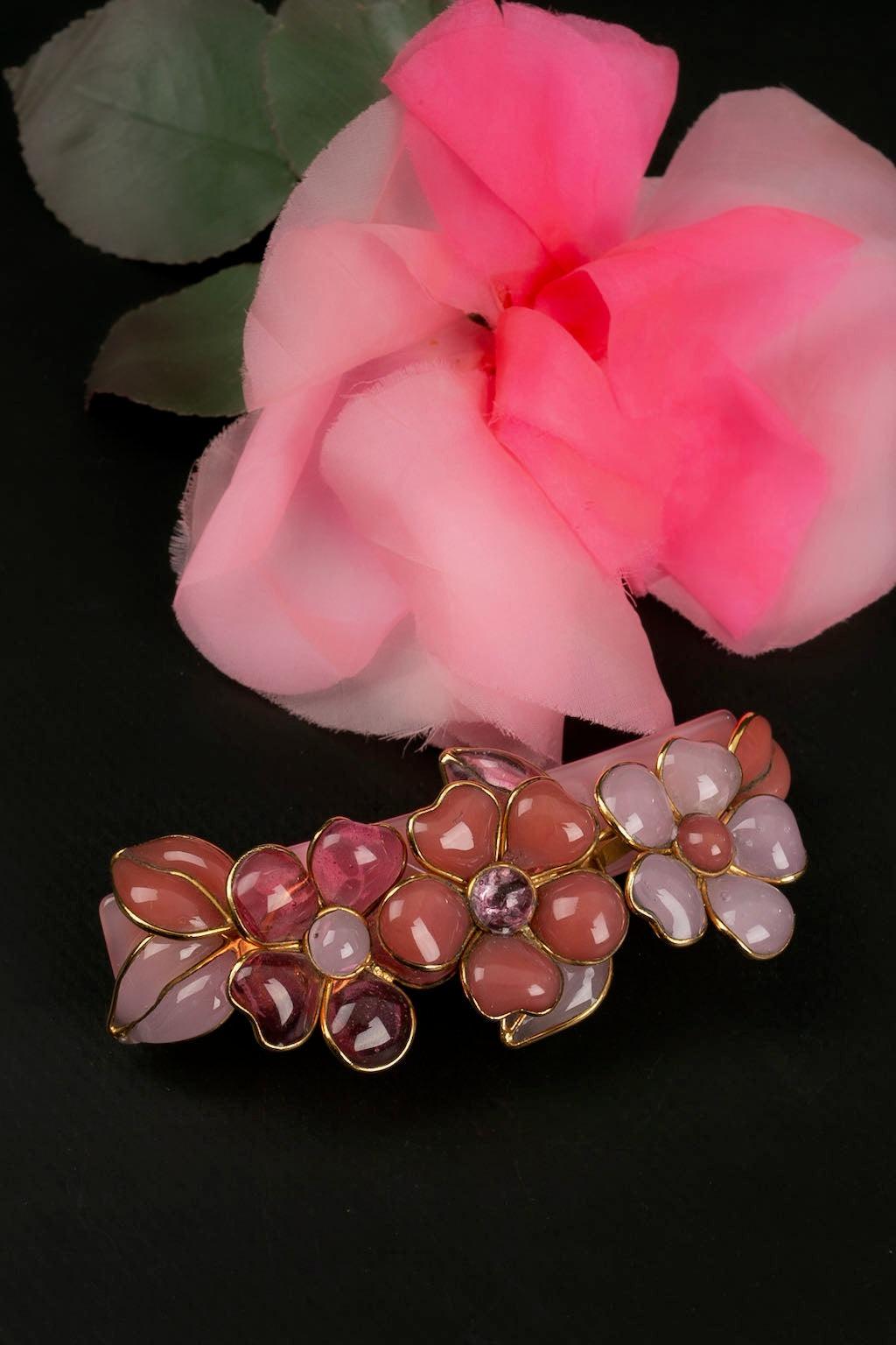Barrette in Golden Metal and Pink Glass Paste For Sale 5
