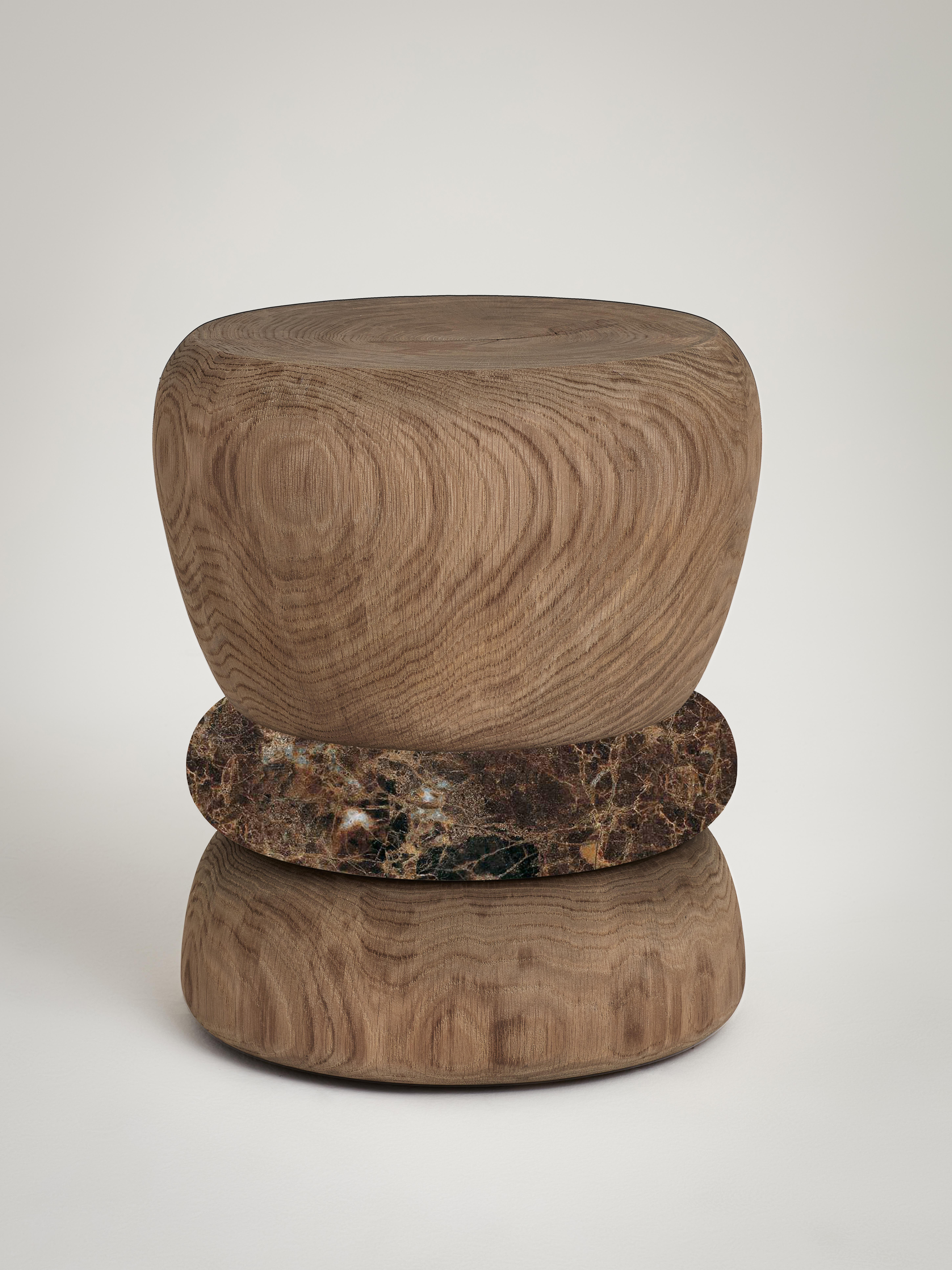 Barri Stool by Le Berre Vevaud
Dimensions: D 39.5 x H 45 cm.
Materials: Brushed Natural Oak Ring in Brown Emperador.


For over 15 years, Raphaël Le Berre and Thomas Vevaud have been writing beautiful pages of interior architecture together. With