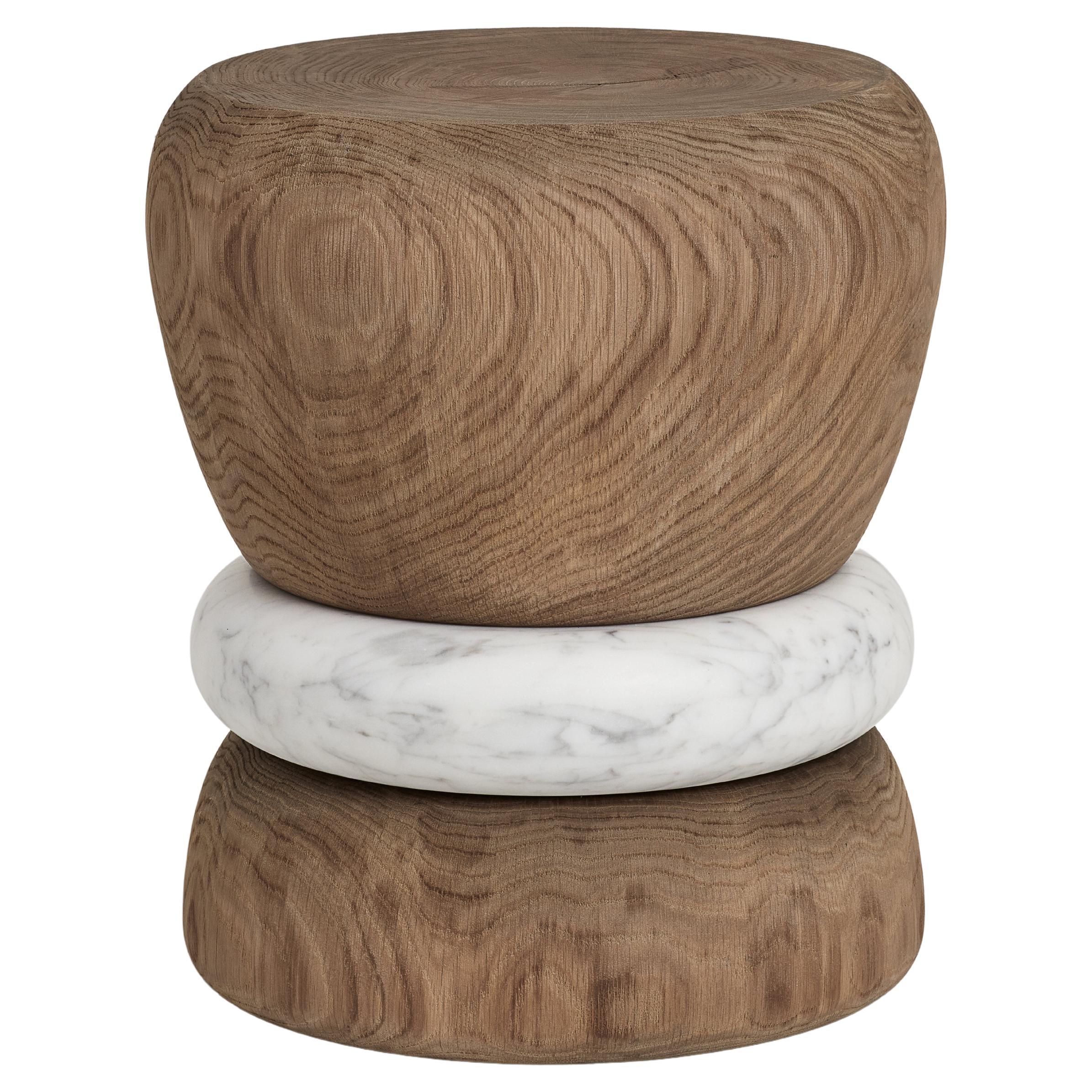 Barri stools, White Carrara marble, oak wood For Sale