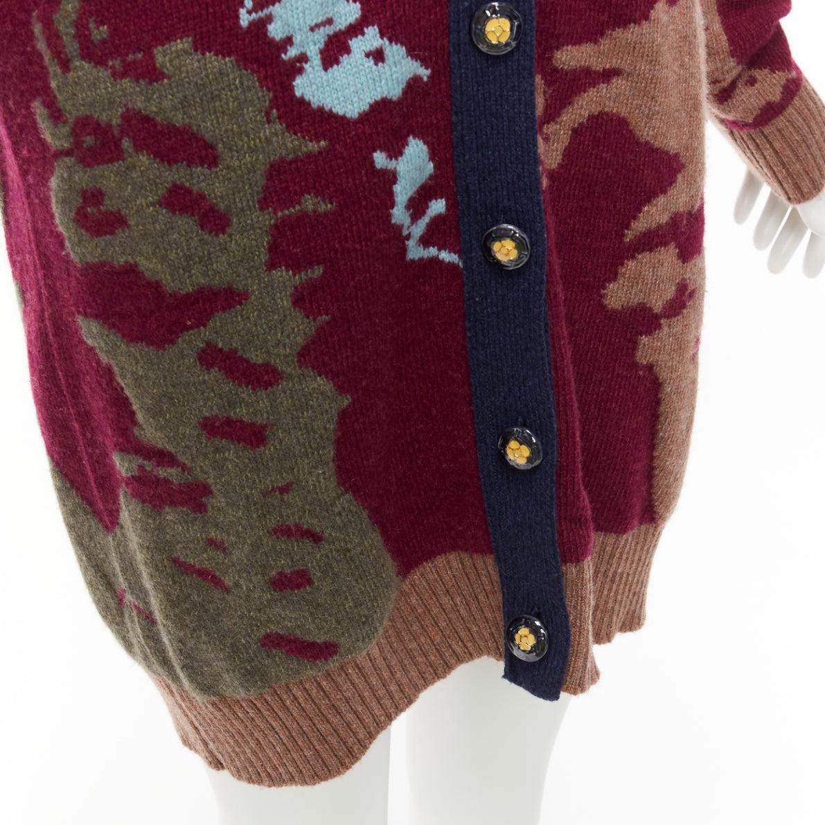 BARRIE 100% Kaschmir farbenfrohe Landschafts-Intarsien tiefe V lange S Strickjacke im Angebot 3