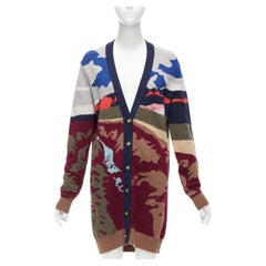 BARRIE 100% cashmere colorful landscape intarsia deep V long cardigan S