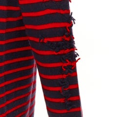 BARRIE 100% cashmere navy red fringe applique asymmetric striped sweater S
