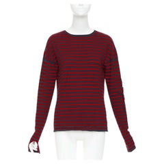 BARRIE 100% cashmere navy red fringe applique asymmetric striped sweater S