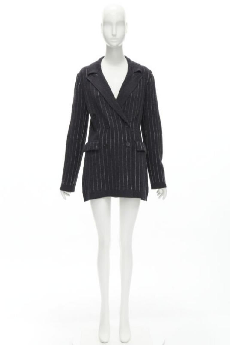 BARRIE Chaqueta blazer de doble botonadura 100% cachemira gris oscuro a rayas S en venta 5