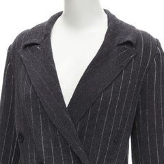 BARRIE 100% pure cashmere dark grey pinstriped double breasted blazer cardigan S