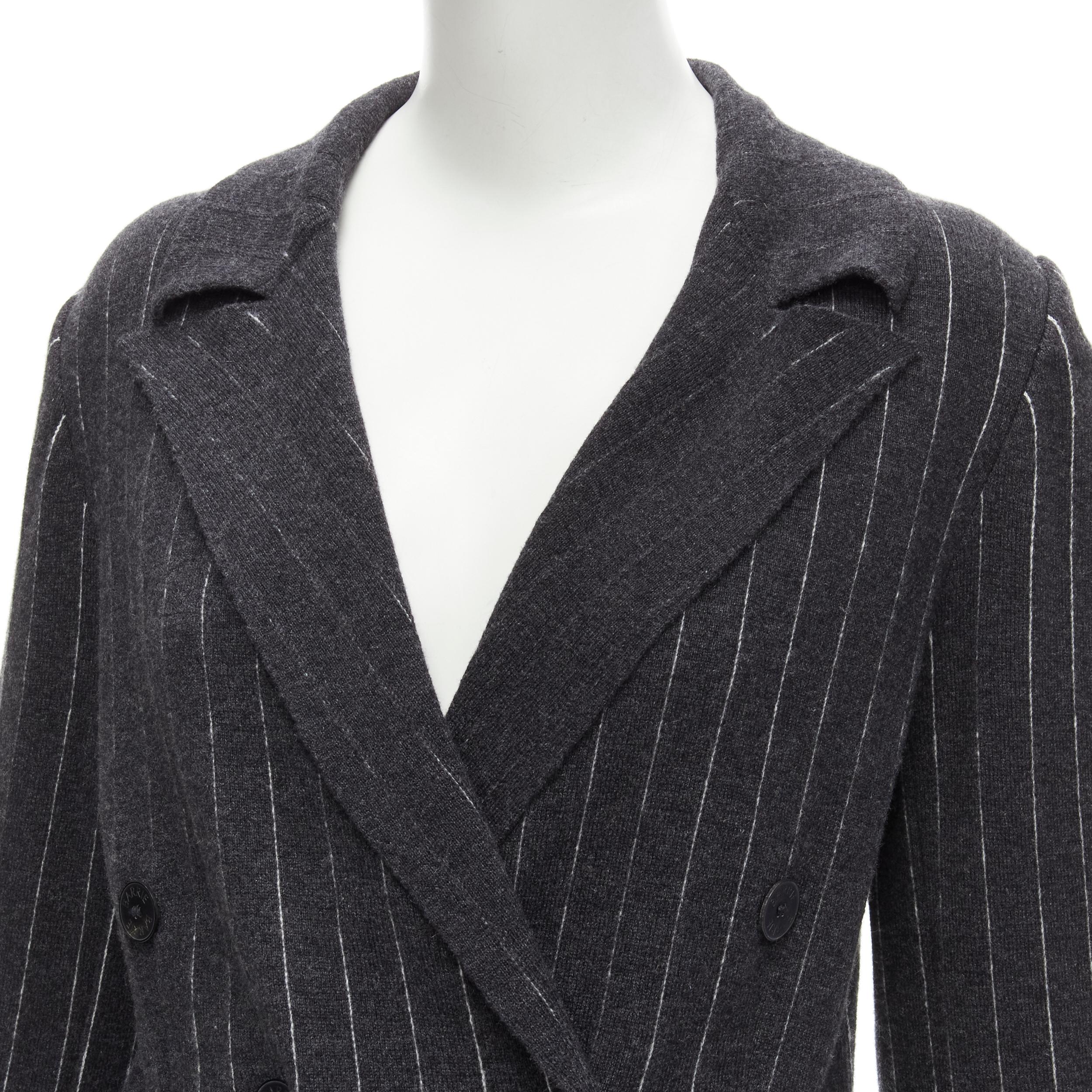 Black BARRIE 100% pure cashmere dark grey pinstriped double breasted blazer cardigan S For Sale