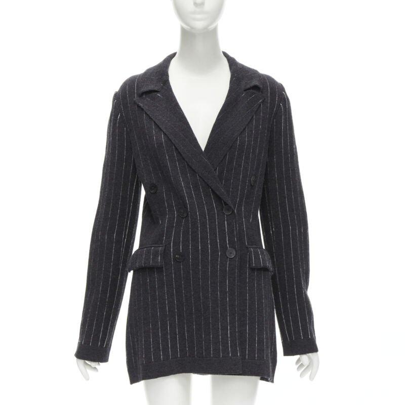 BARRIE Chaqueta blazer de doble botonadura 100% cachemira gris oscuro a rayas S Negro en venta