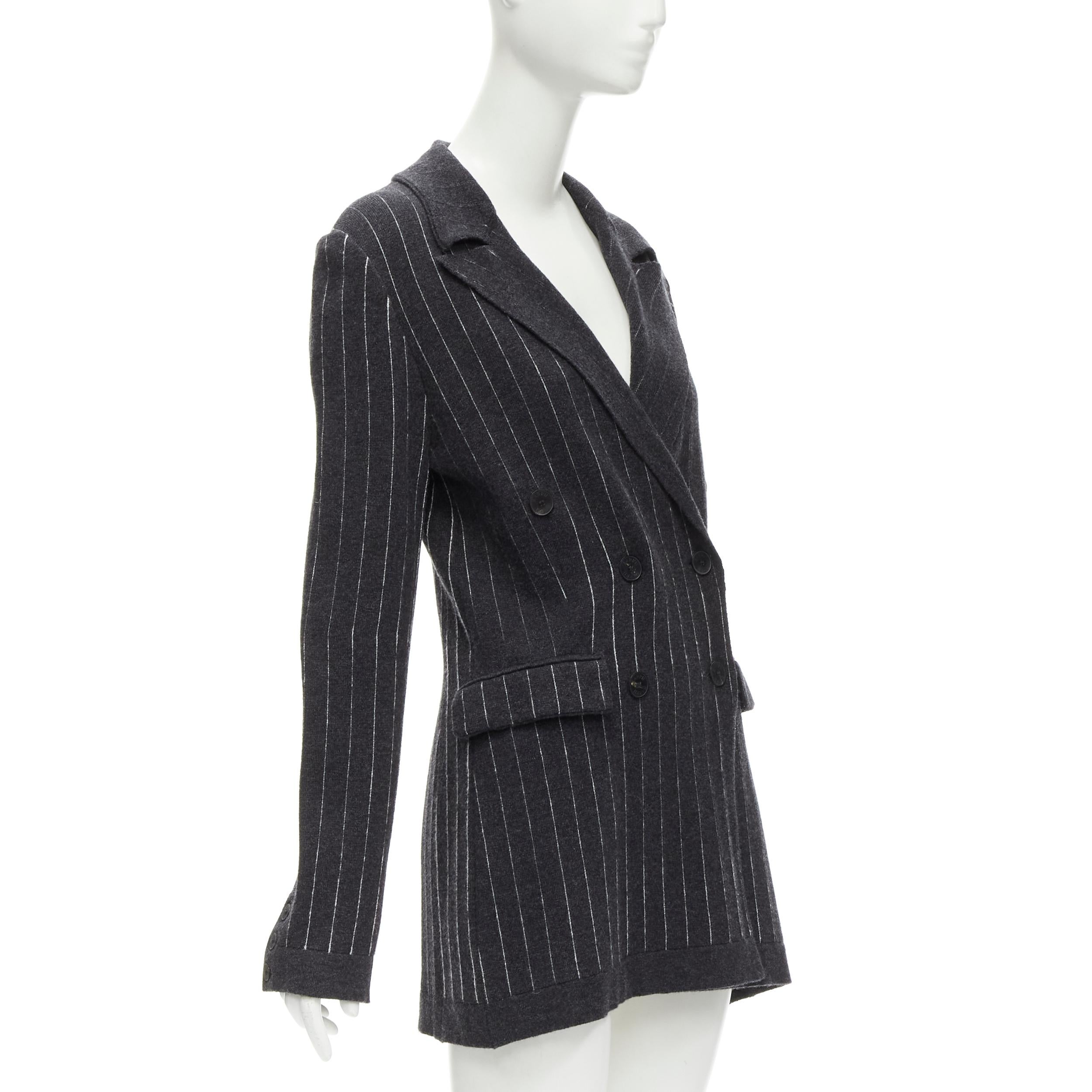 BARRIE 100% pure cashmere dark grey pinstriped double breasted blazer cardigan S In Excellent Condition For Sale In Hong Kong, NT