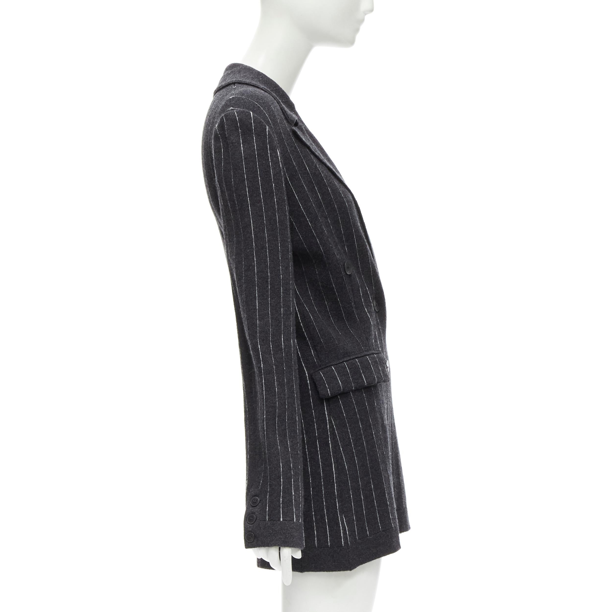 Women's BARRIE 100% pure cashmere dark grey pinstriped double breasted blazer cardigan S For Sale
