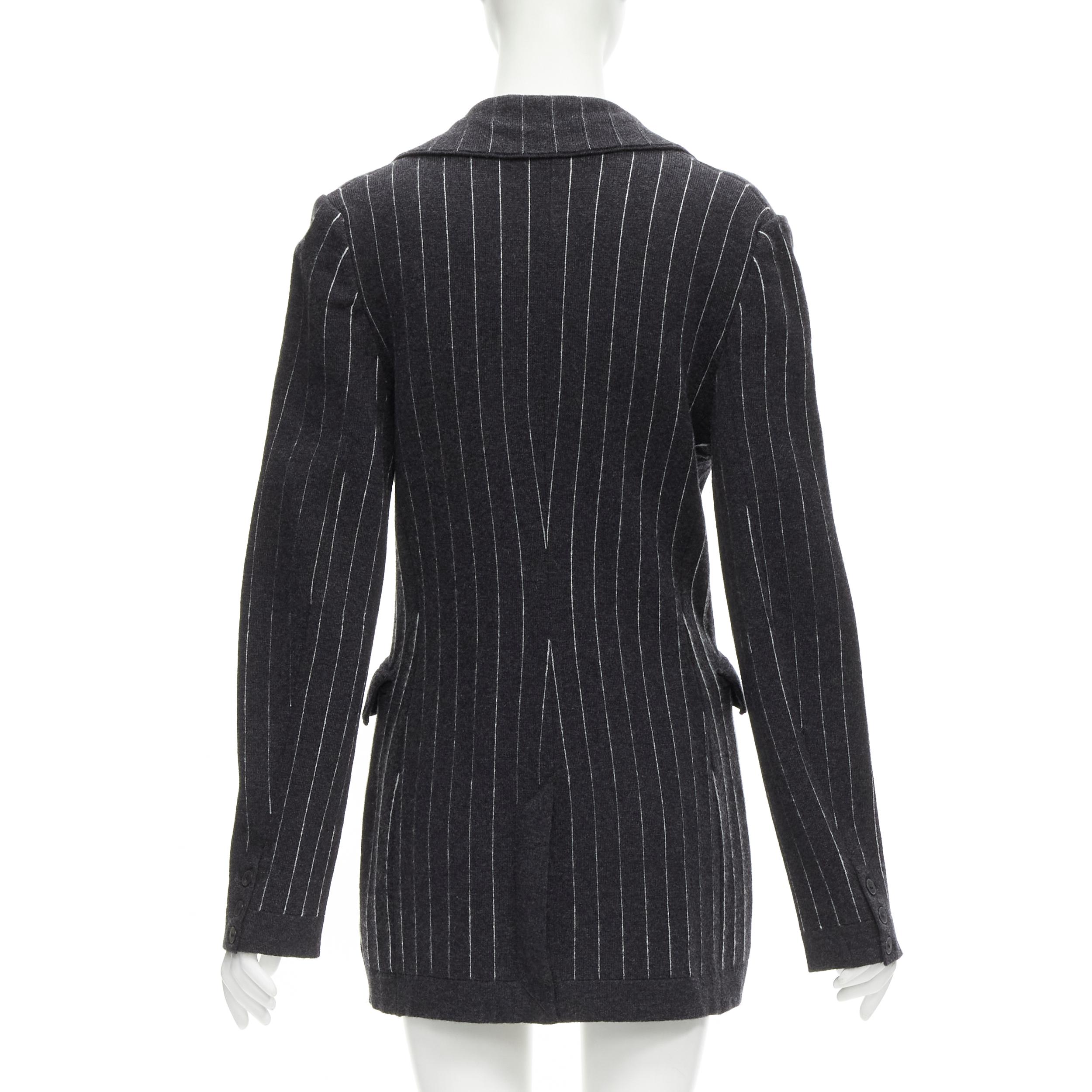 BARRIE 100% pure cashmere dark grey pinstriped double breasted blazer cardigan S For Sale 1