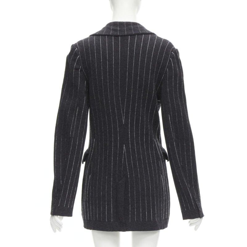 BARRIE Chaqueta blazer de doble botonadura 100% cachemira gris oscuro a rayas S en venta 1