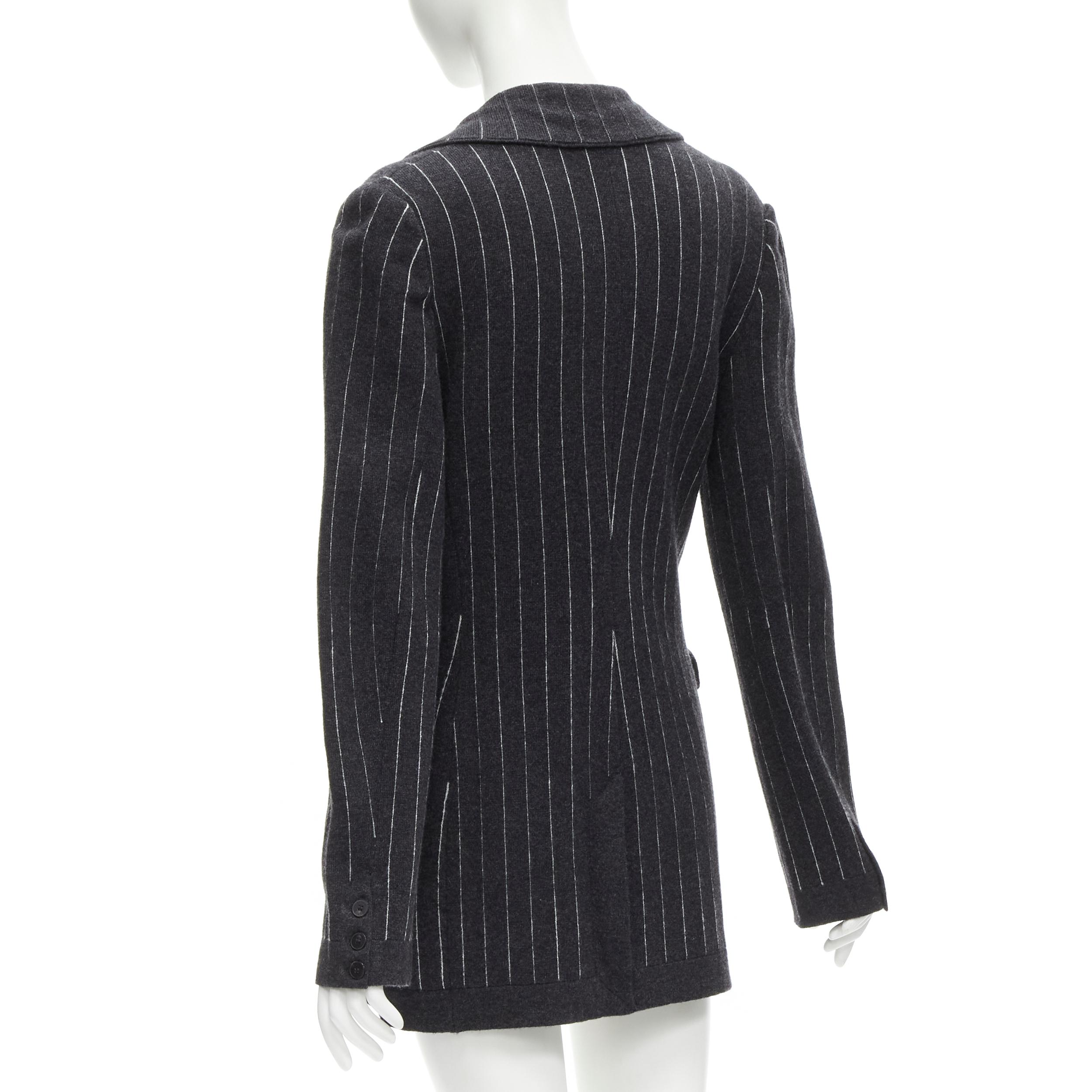 BARRIE 100% pure cashmere dark grey pinstriped double breasted blazer cardigan S For Sale 2