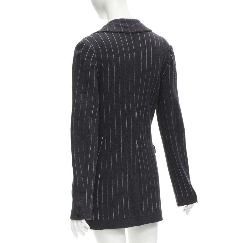 BARRIE Chaqueta blazer de doble botonadura 100% cachemira gris oscuro a rayas S en venta 2