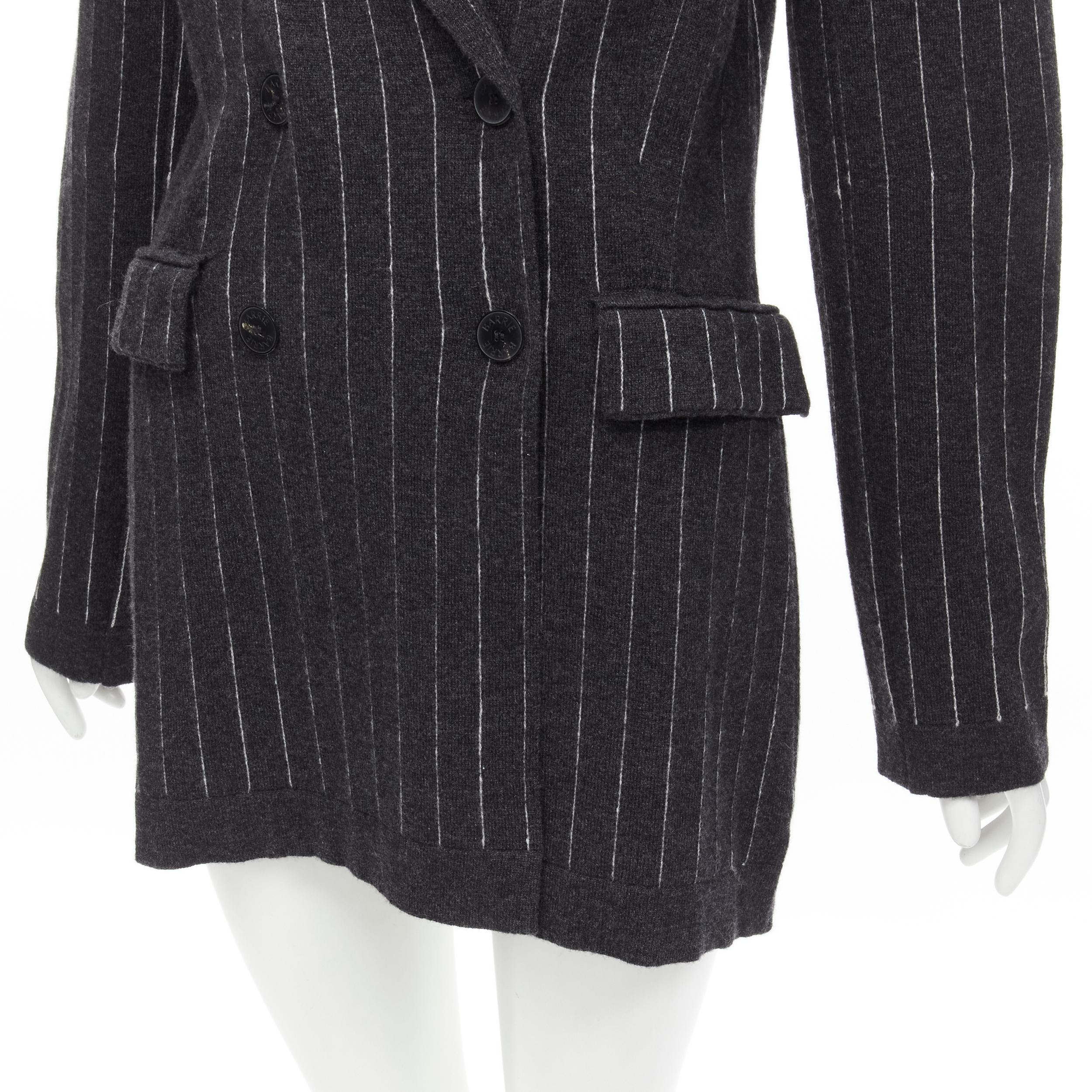 BARRIE 100% pure cashmere dark grey pinstriped double breasted blazer cardigan S For Sale 3