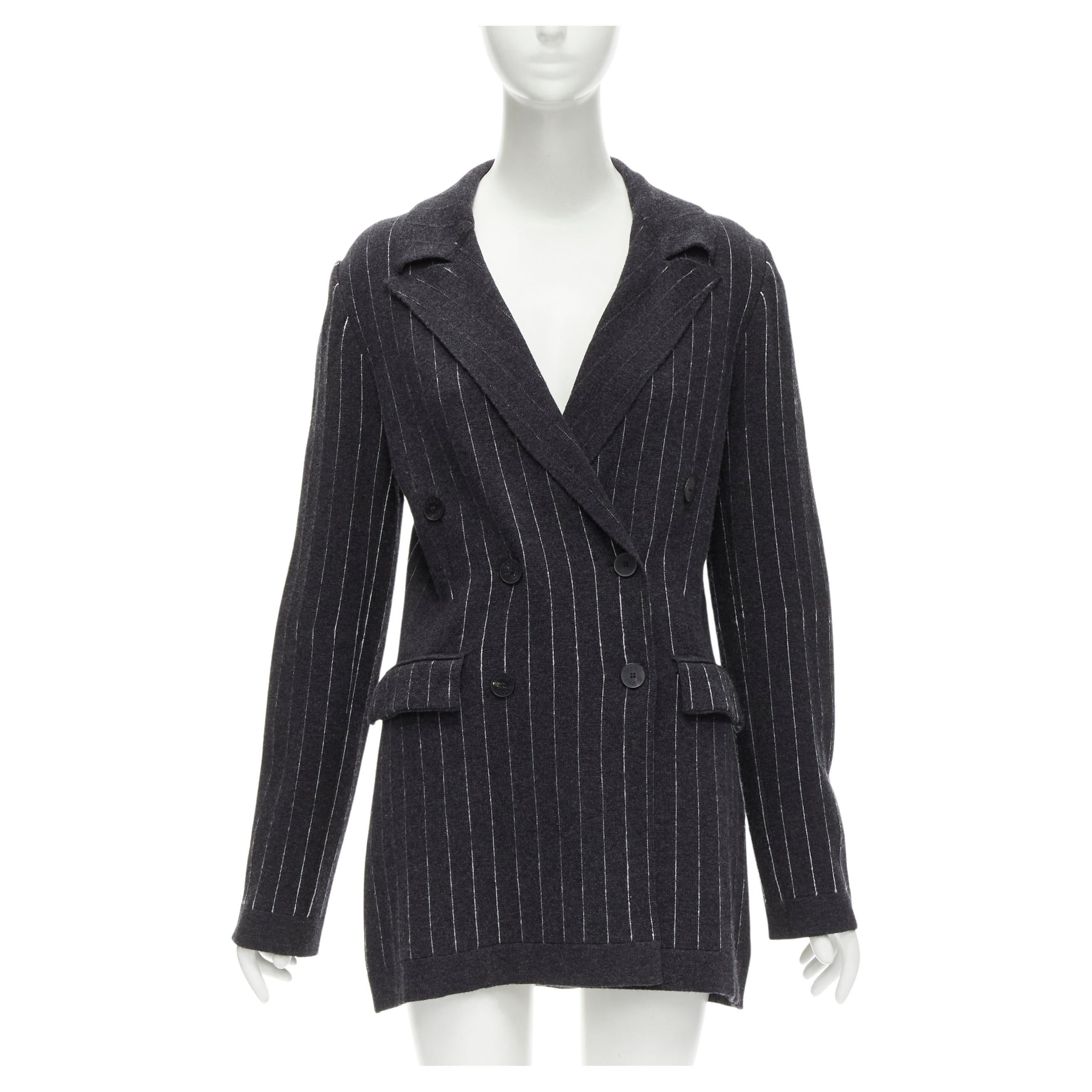 BARRIE 100% pure cashmere dark grey pinstriped double breasted blazer cardigan S For Sale