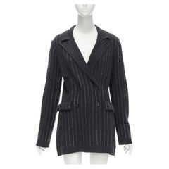 BARRIE 100% pure cashmere dark grey pinstriped double breasted blazer cardigan S