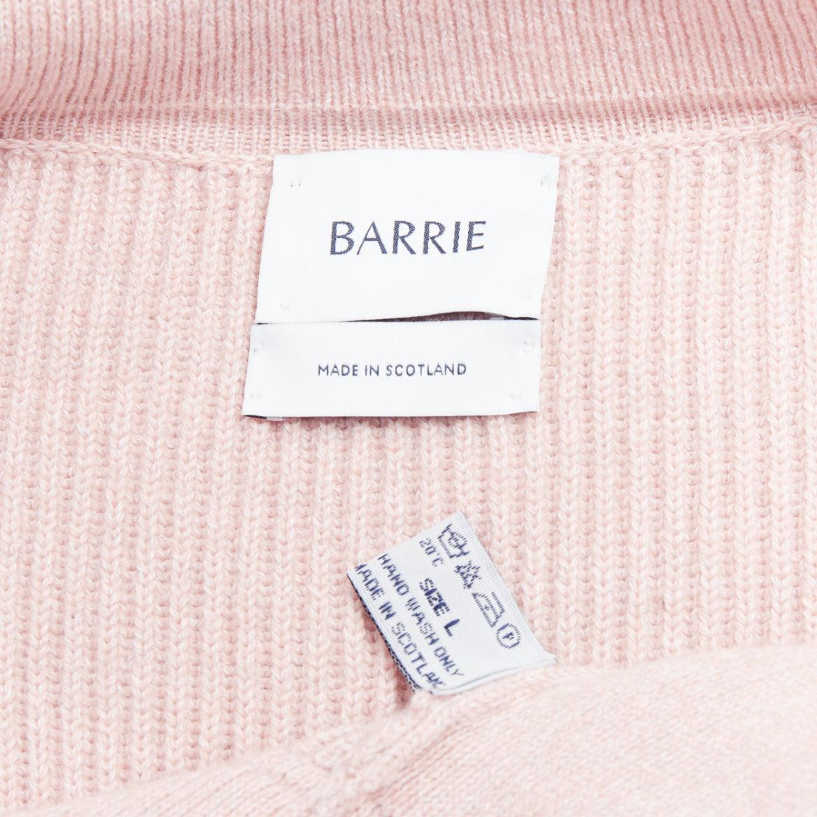 BARRIE baby pink cashmere cotton topstitched pocketed cardigan L For Sale 5