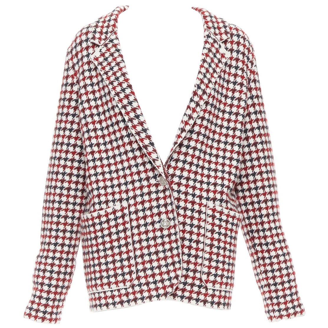 BARRIE blazer de punto de pata de gallo de cachemira crema burdeos XS