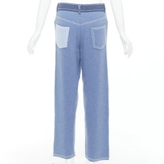 BARRIE cashmere cotton blue trompe loeil white topstitch knitted pants M