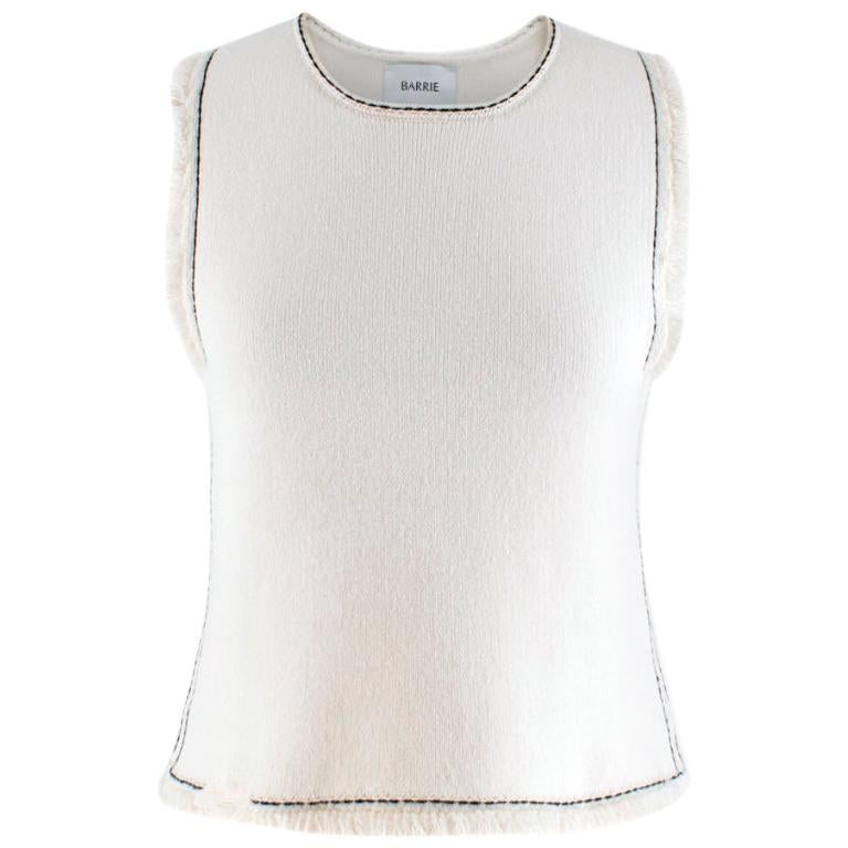 Barrie Contrast Stitch White Cashmere Blend Top XS For Sale