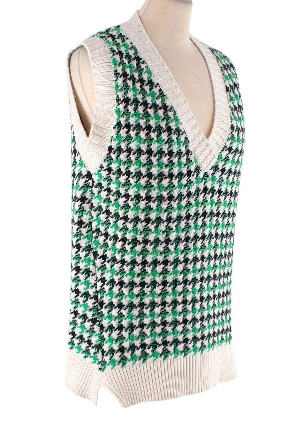 Barrie Green, Black & White Houndstooth Top & Trousers

- Quirky cashmere-blend 2 piece in grass green, cream, and black Houndstooth check
- Deep V-neck knitted vest with contrast ribbed cream neckline, armhole, and hem
- Zip fly, unlined