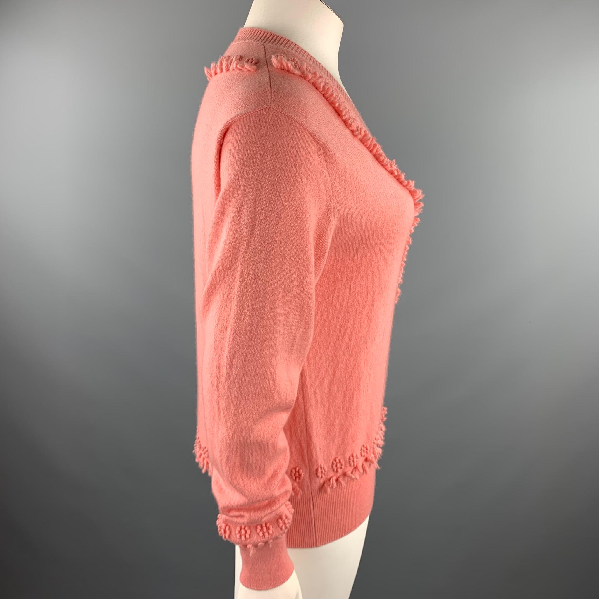 Orange BARRIE Size XL Salmon Pink Knitted Cashmere Sweater