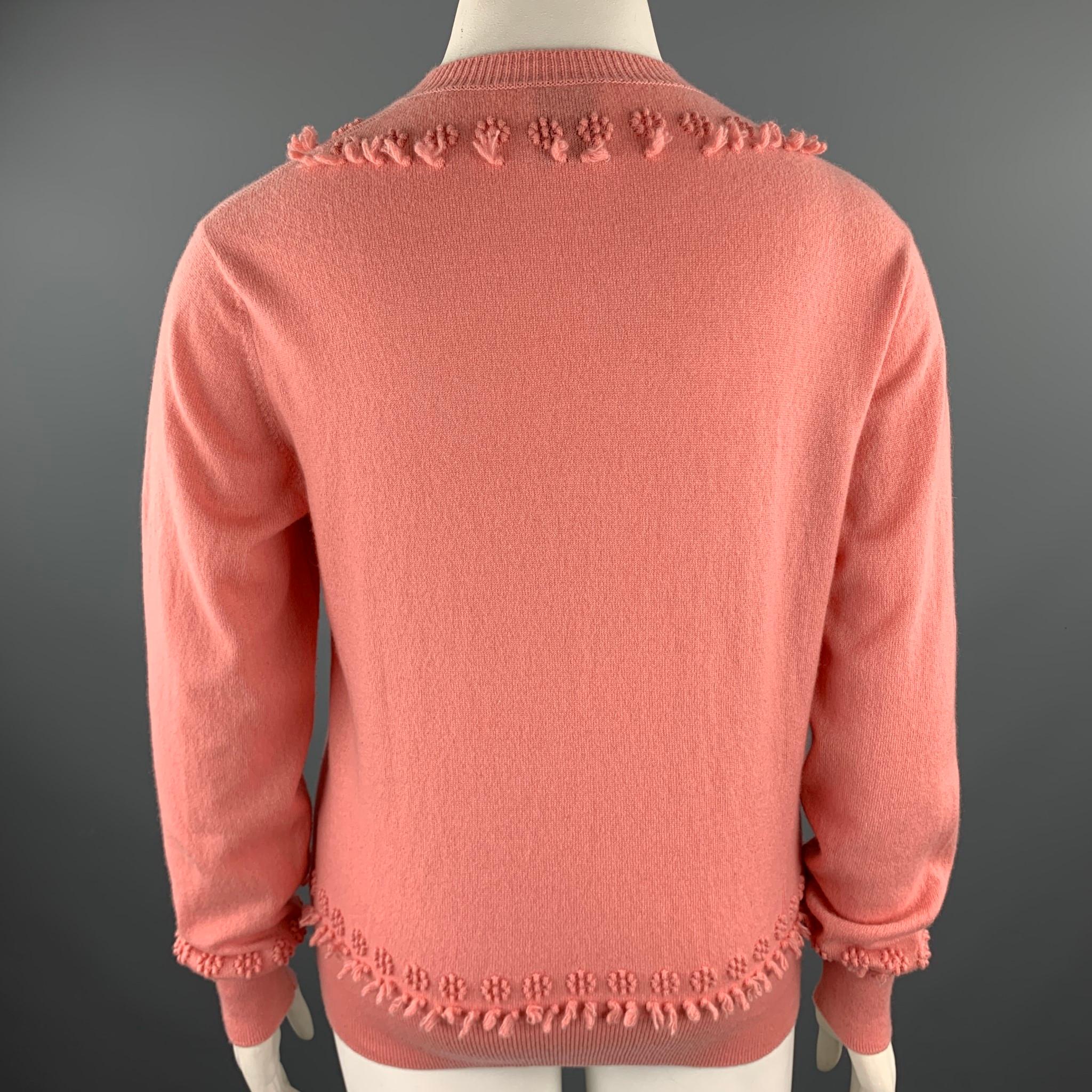 BARRIE Size XL Salmon Pink Knitted Cashmere Sweater In Good Condition In San Francisco, CA