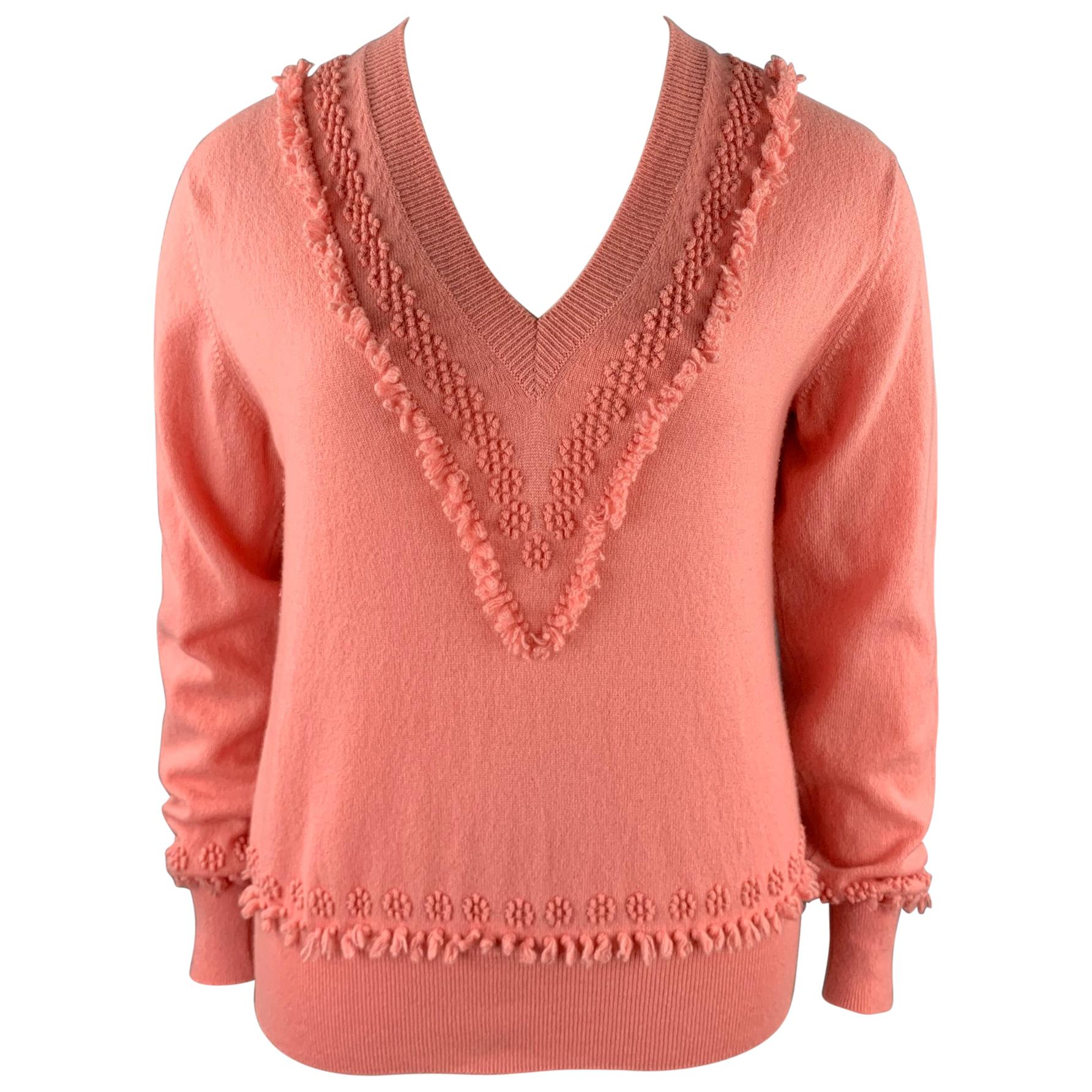 BARRIE Size XL Salmon Pink Knitted Cashmere Sweater