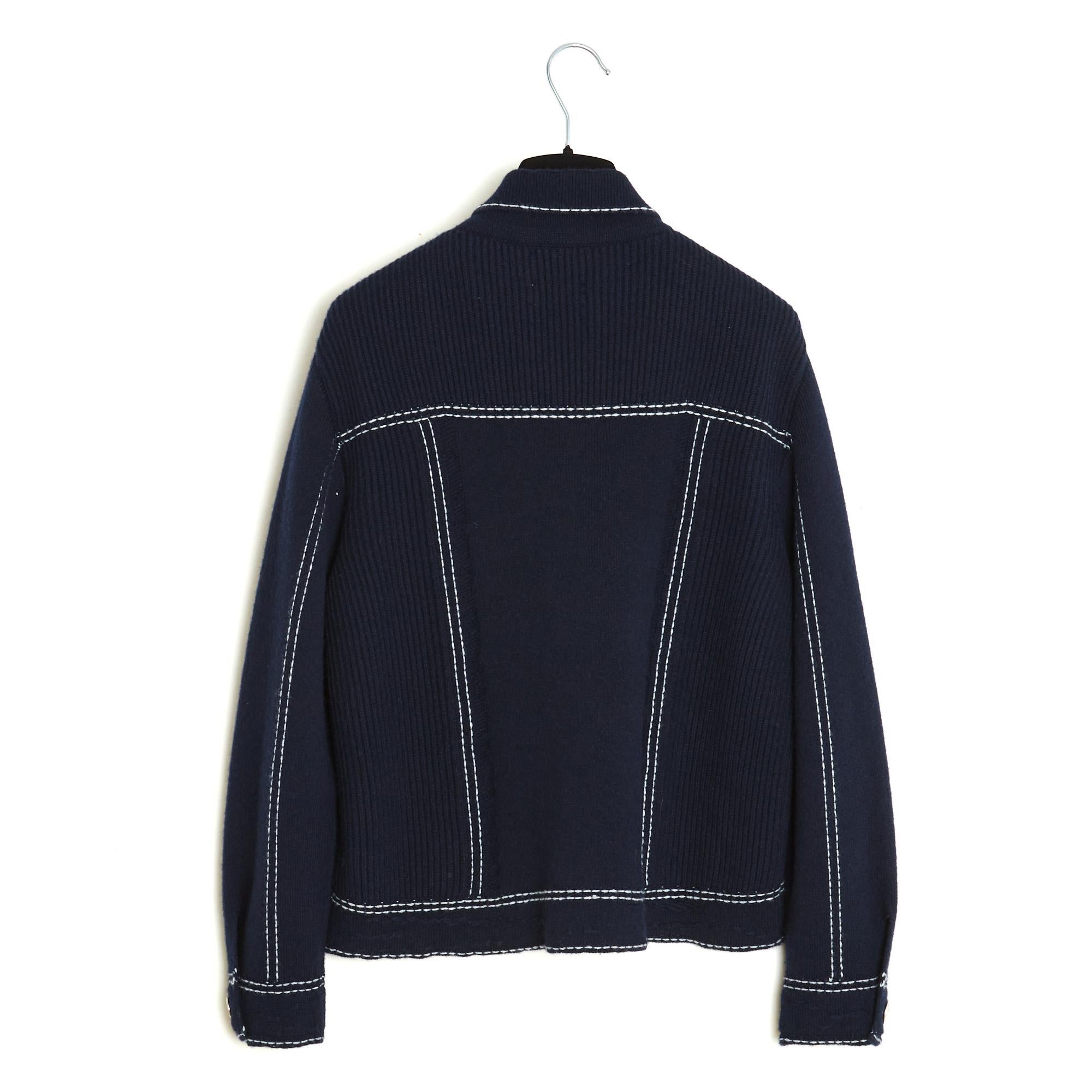 Barrie Veste Denim FR40 Navy Kaschmir Baumwolle Denim Jacke UK12 US10 Damen im Angebot