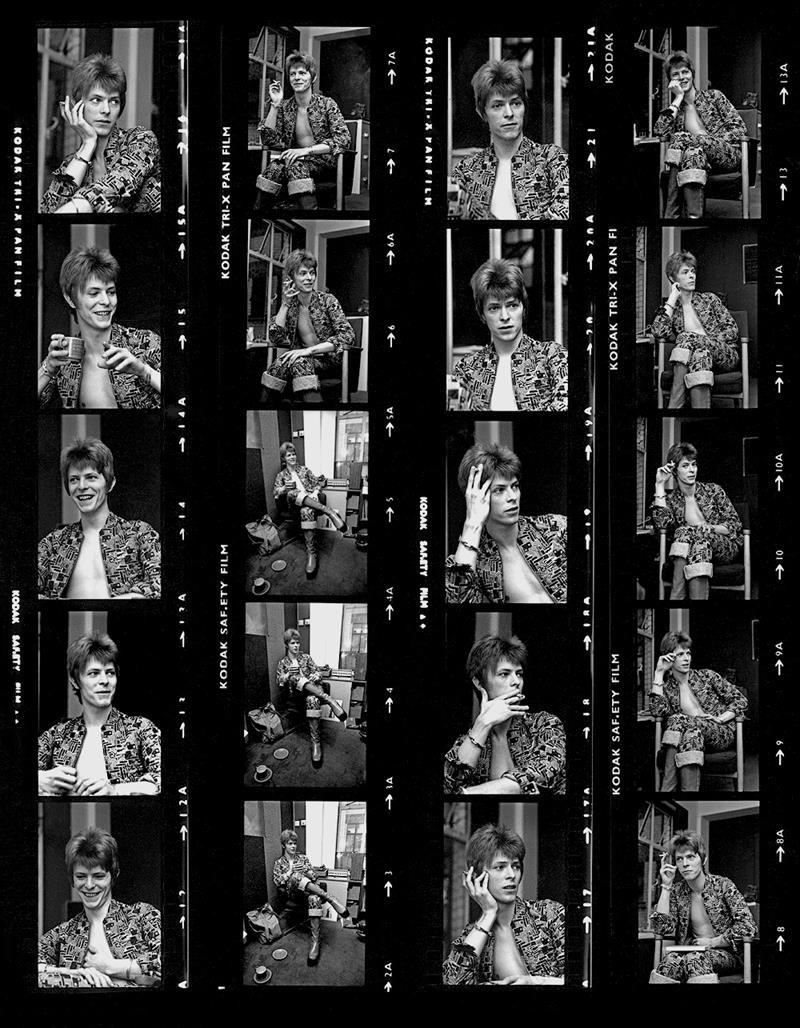 Barrie Wentzell Portrait Photograph - David Bowie 1972 Contact Sheet Print, Framed