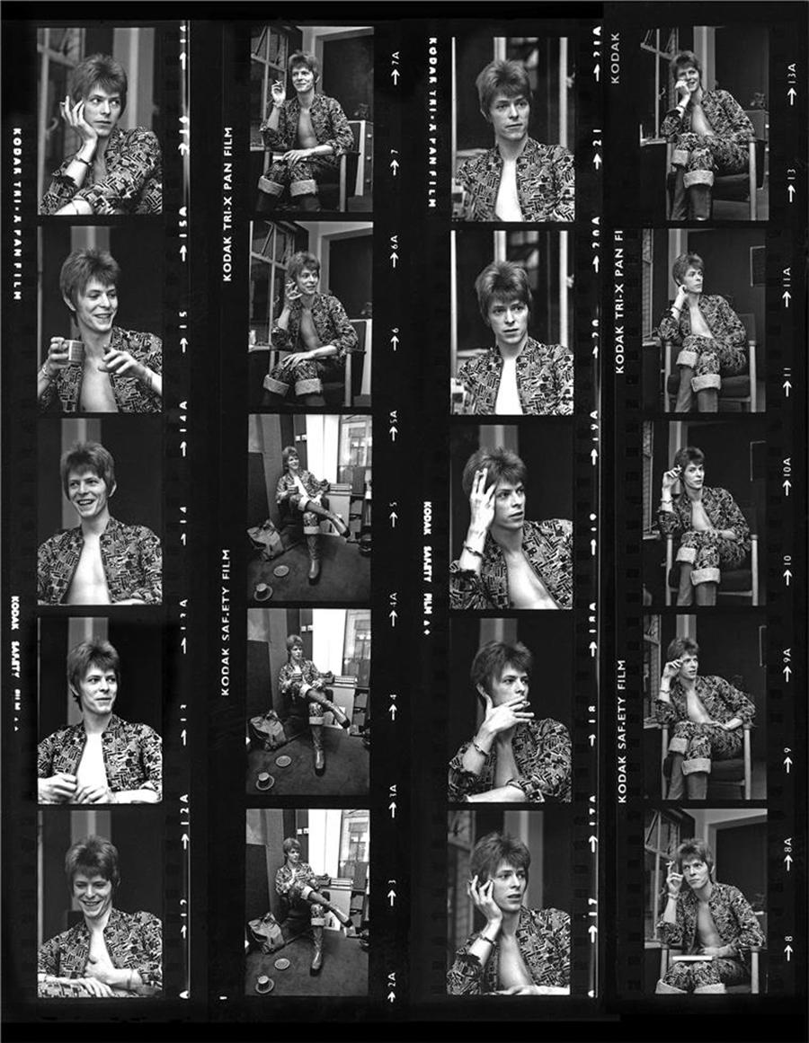 Barrie Wentzell Black and White Photograph - David Bowie, Contact Sheet, London, 1972