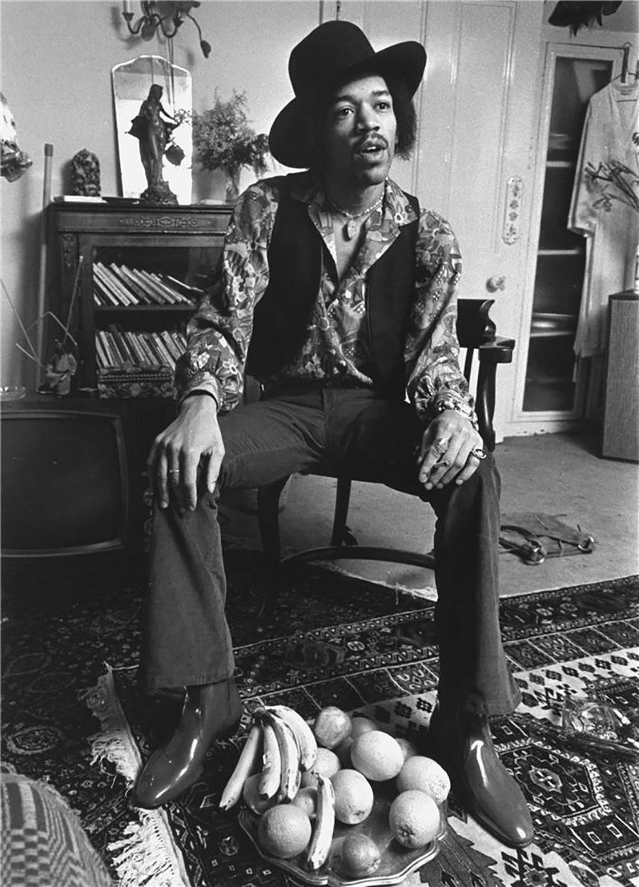 Barrie Wentzell Portrait Photograph - Jimi Hendrix, Brook St. Flat, London, 1969