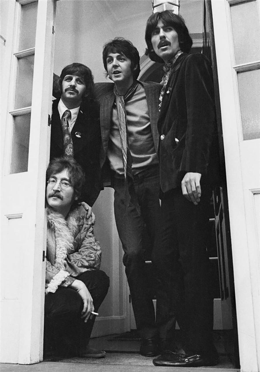 Barrie Wentzell Black and White Photograph - The Beatles, Sgt. Pepper's Launch, Belgravia, London, 1967