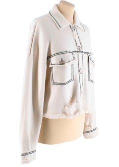 Barrie White Cashmere Blend Contrast Stitch Knit Jacket XS