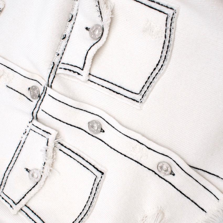Gray Barrie White Cashmere Blend Contrast Stitch Knit Jacket XS 
