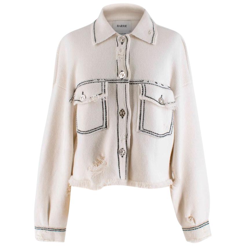 Barrie White Cashmere Blend Contrast Stitch Knit Jacket XS 