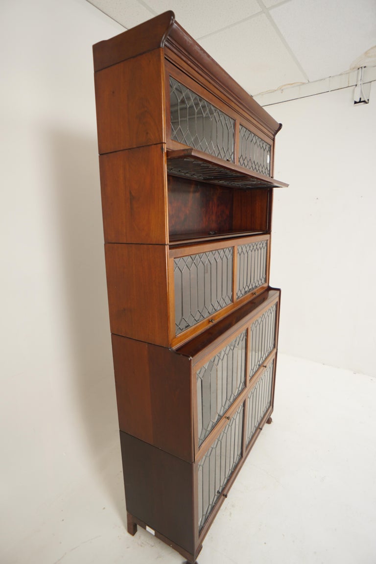 Barrister/Lawyers Walnut 5 Section Leaded Glass Bookcase, Scotland 1910