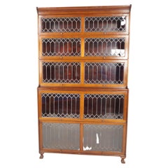 Antique Barrister/Lawyers Walnut 5 Section Leaded Glass Bookcase, Scotland 1910, H813