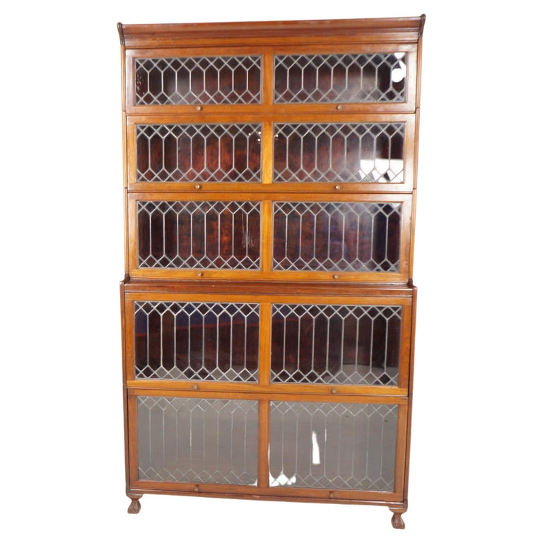 Barrister/Lawyers Walnut 5 Section Leaded Glass Bookcase, Scotland 1910