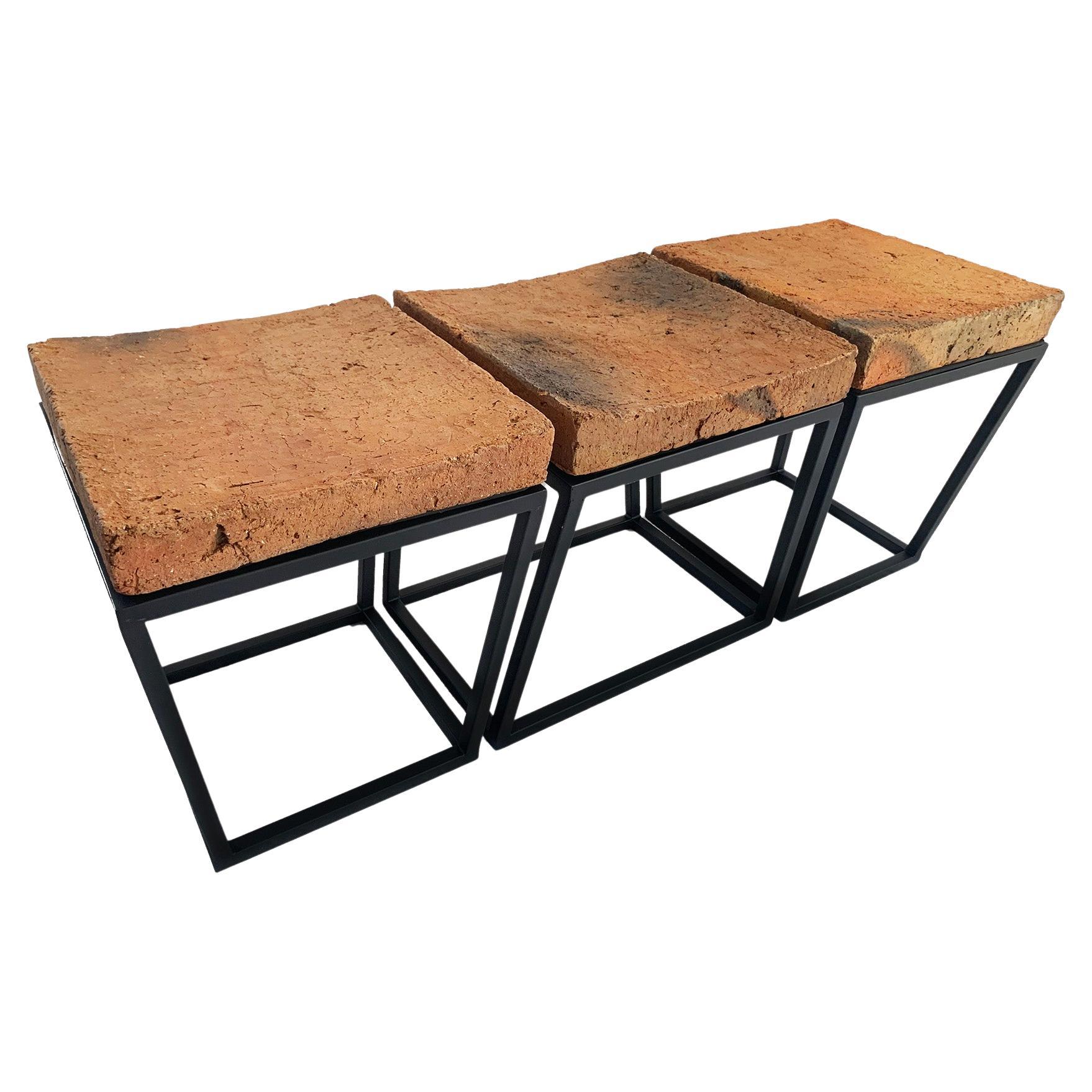 Barro Bench, Set of 3 Seats Produced in Handcrafted Ceramics For Sale
