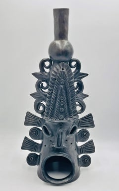 Barro Negro Sculpture by Doña Rosa of Coyotepec Oaxaca, Hand-Signed, Mexican Art