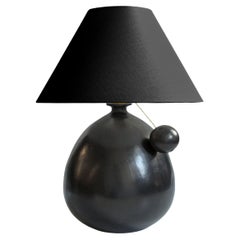 Barro Negro Table Lamp w/ Black Linen Shade and Ball Pull