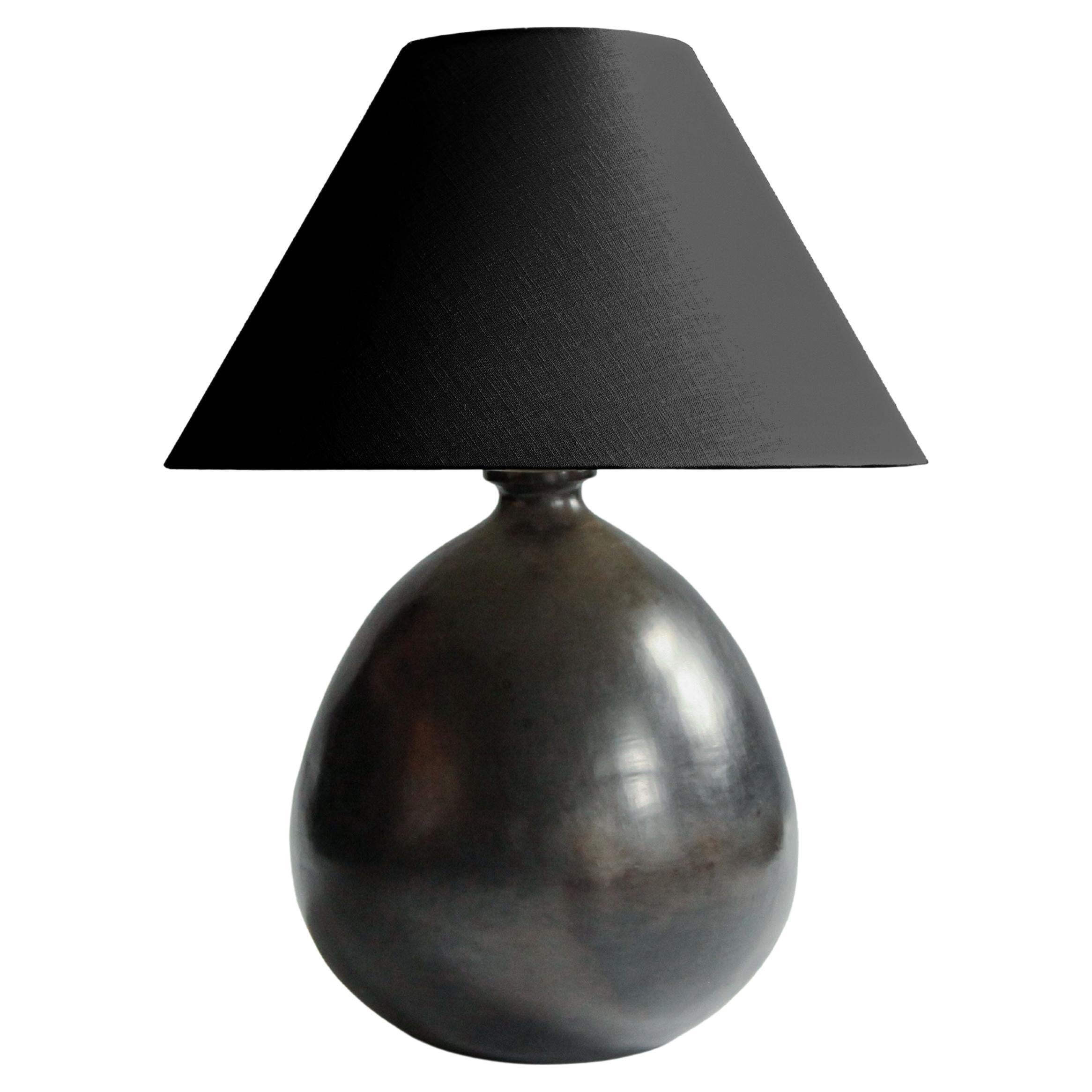 Barro Negro Table Lamp w/ Black Linen Shade For Sale