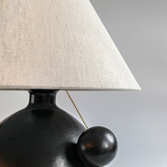 Black Ceramic Table Lamp  Oatmeal Linen Shade and Ball Pull, Barro Bruñido