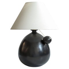 Barro Negro Table Lamp w/ White Linen Shade and Ball Pull