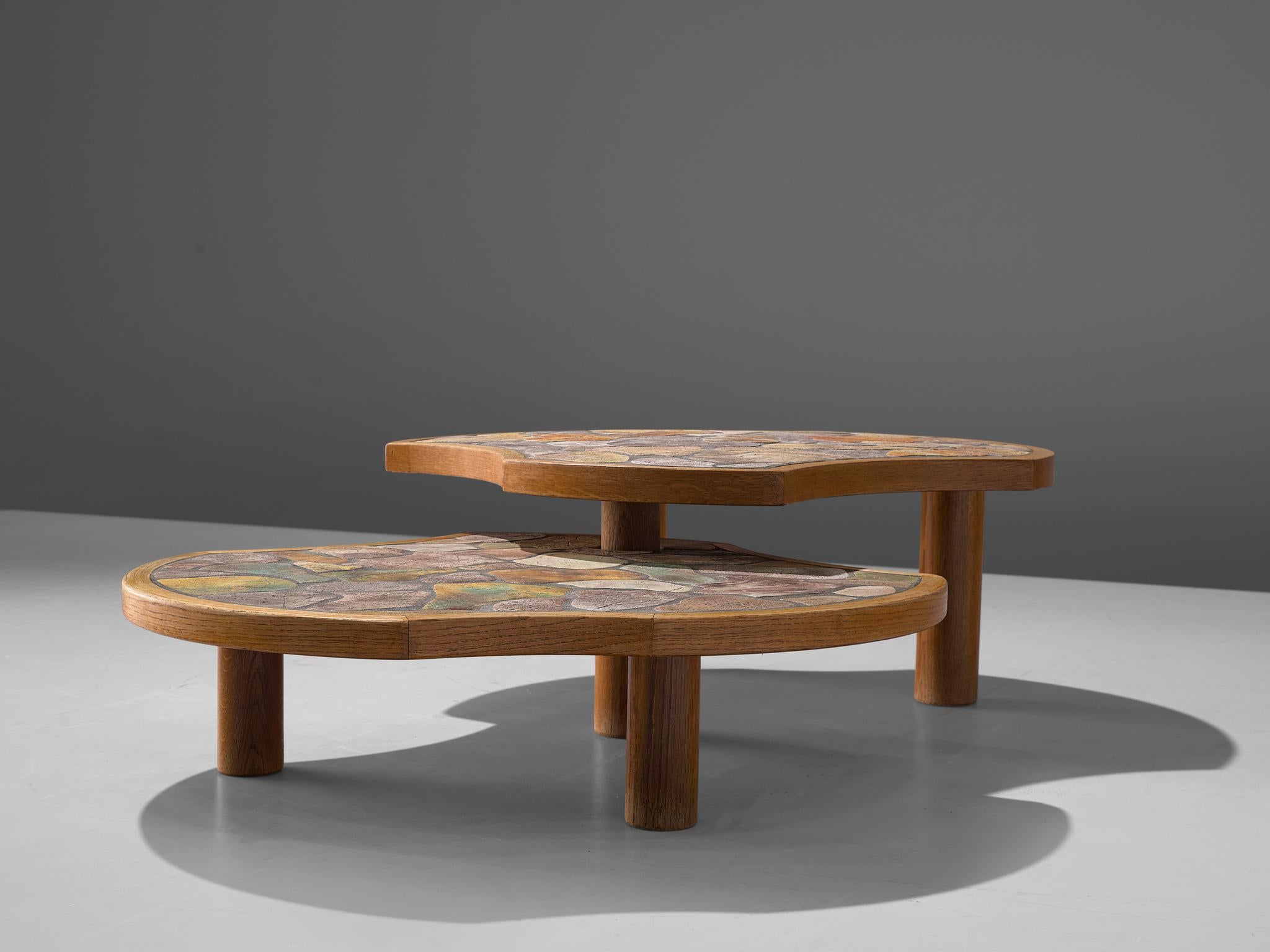 French Barrois Coffee Table in Stone and Oak