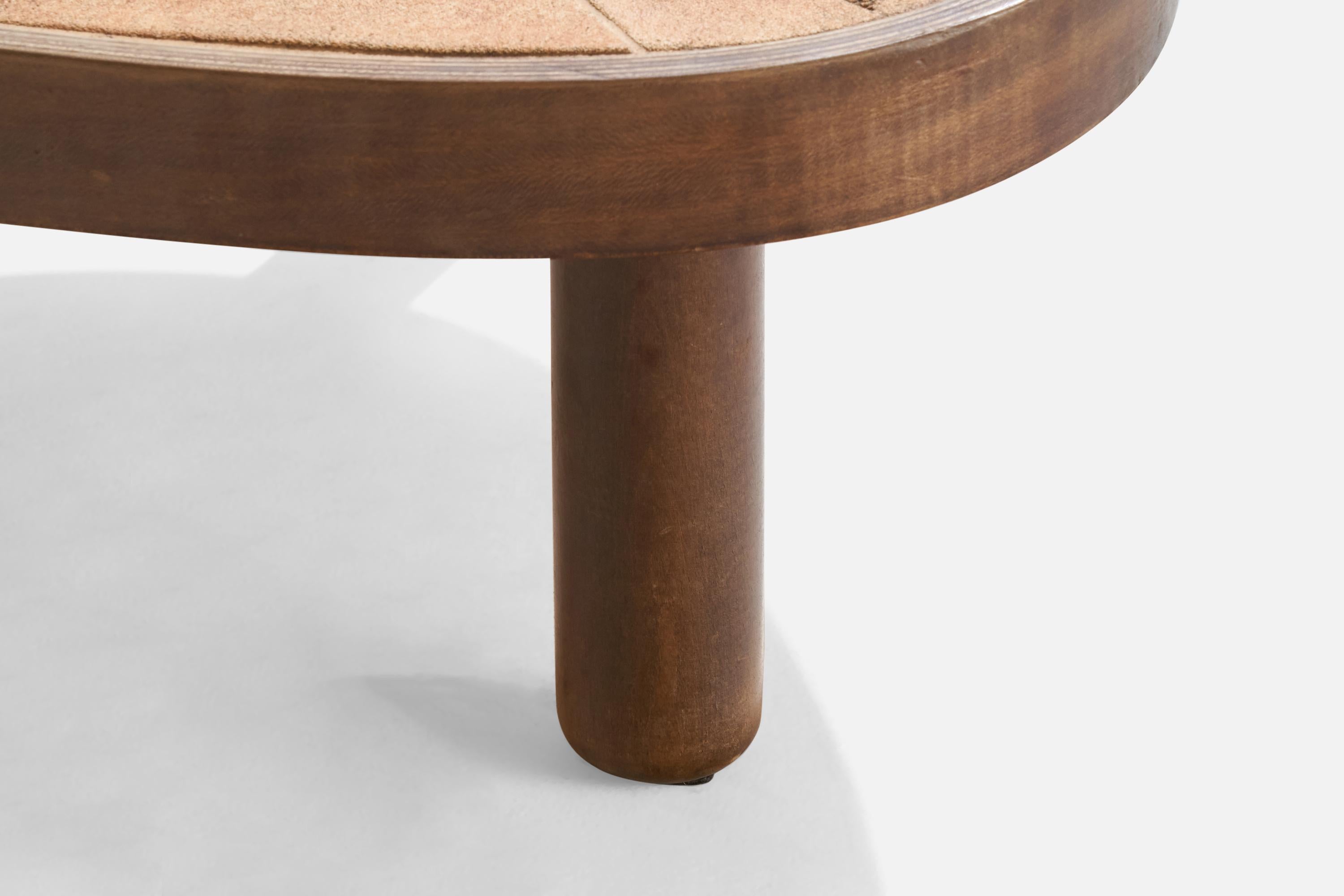Mid-Century Modern Table basse Barrois Vallouris, chêne, céramique, France, années 1960